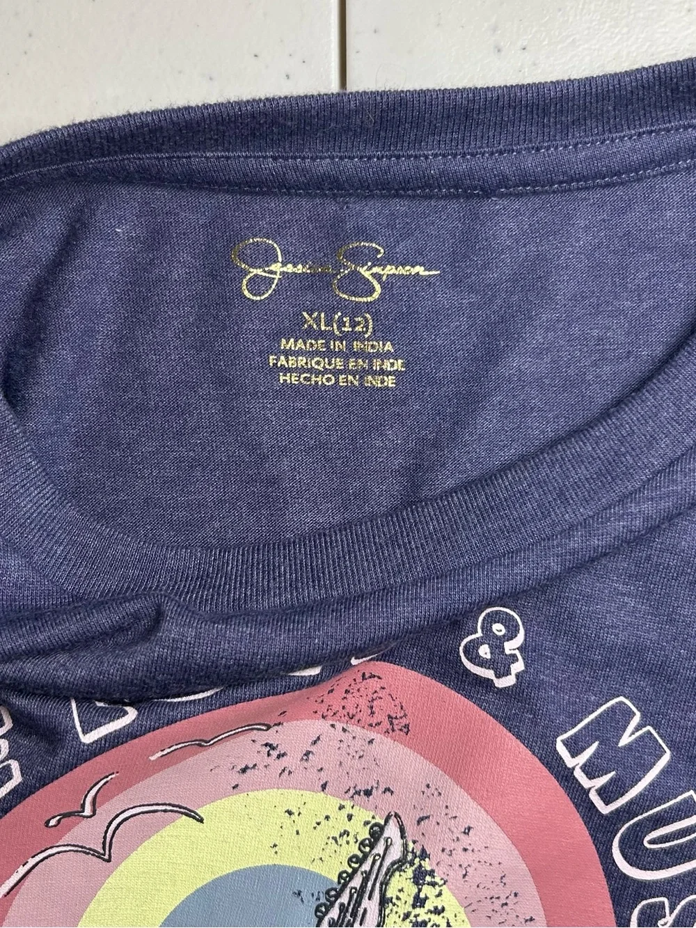 Jessica Simpson Girl’s Long Sleeve Graphic T-Shirt Size XL (12) Peace Love Music